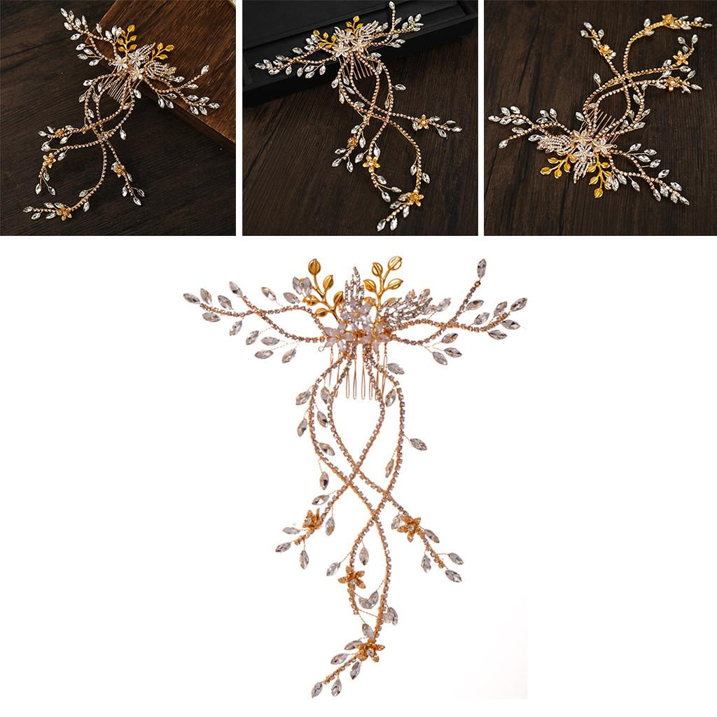 FVDPWYE Rhinestone Hair Comb Bride Wedding Headband Crystal Hair Clip Headpiece Bridal Hair Accessories for Women Golden