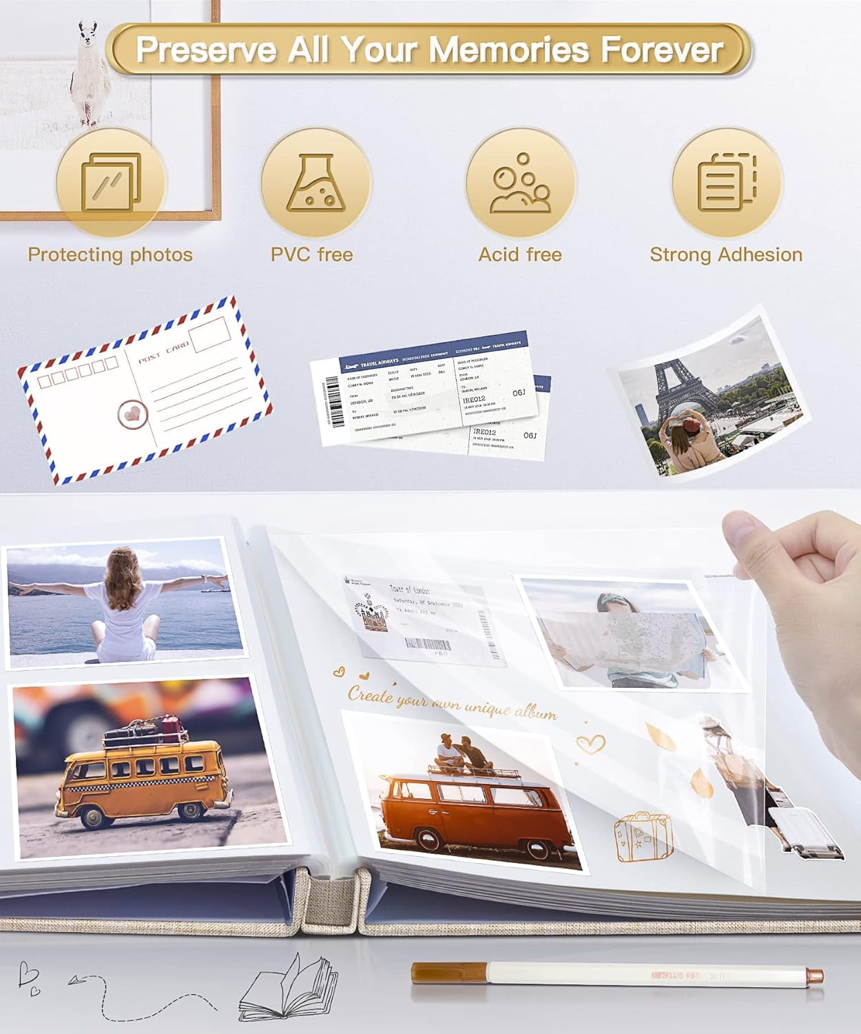 Popotop Photo Album Self Adhesive Scrapbook Album for 4x6 5x7 8x10 Pictures DIY Photo Book as Scrapbooking Supplies Kits, Birthday Gifts for Women Mom Wedding Baby Family Travel