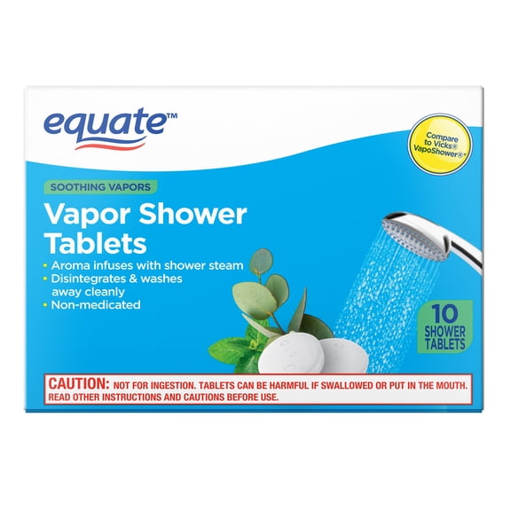 Equate Eucalyptus Vapor Shower Tablets, Refreshing Aromatherapy Shower Steamers with Real Essential Oils, Non-Medicated, Individually Wrapped, 10 Count