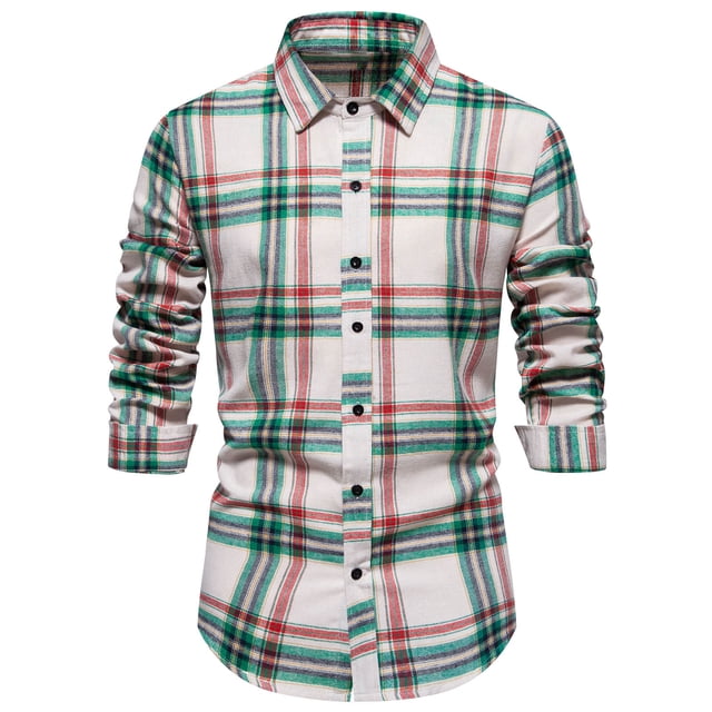 Yuyuzo Fall Casual Shirts for Men Plaid Work Blouse Button down Lapel V Neck Long Sleeve Going out Tops