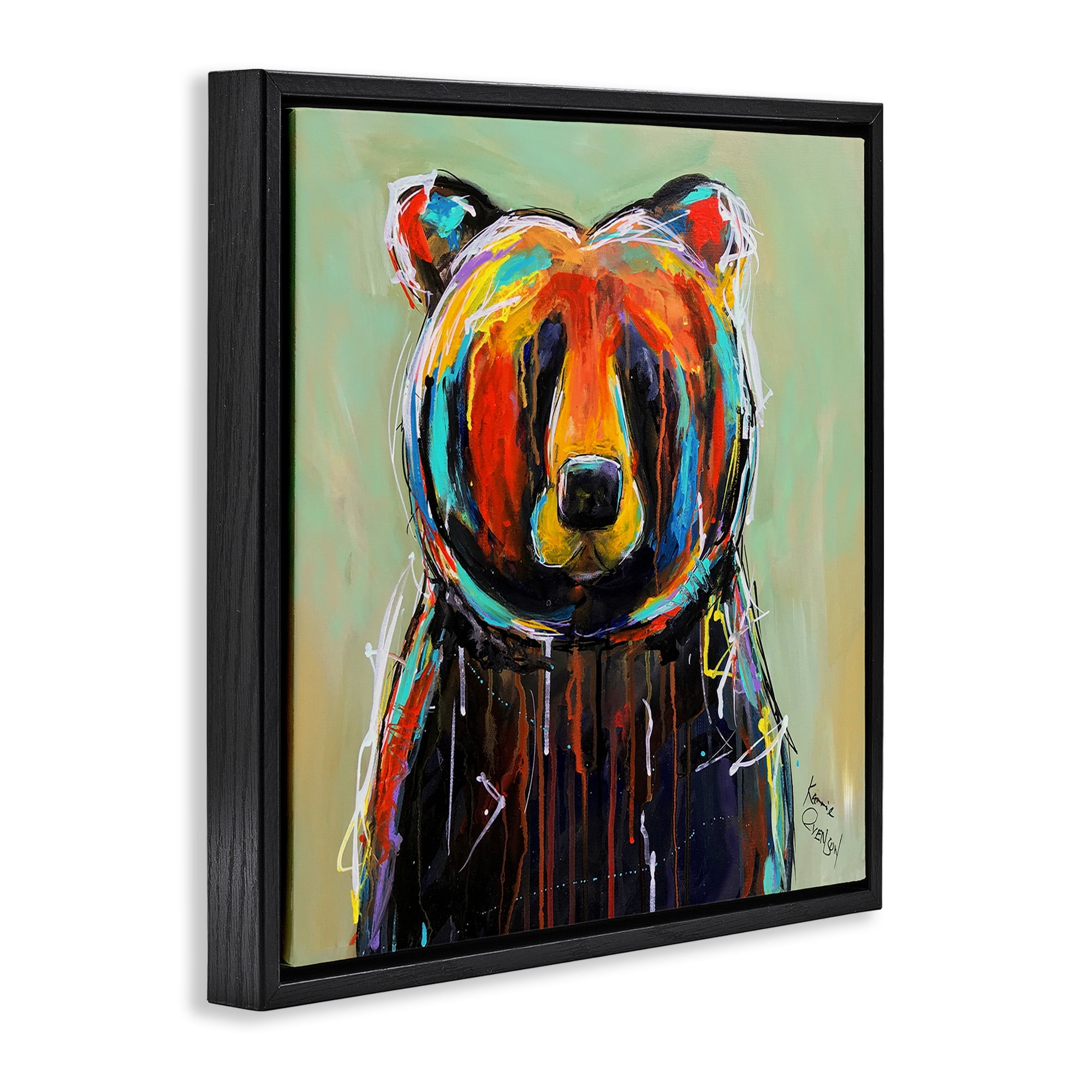 Stupell Industries Abstract Colorful Painted Black Bear Animals & Insects Painting Black Floater Framed Canvas Art Print Wall Art, 25 x 25