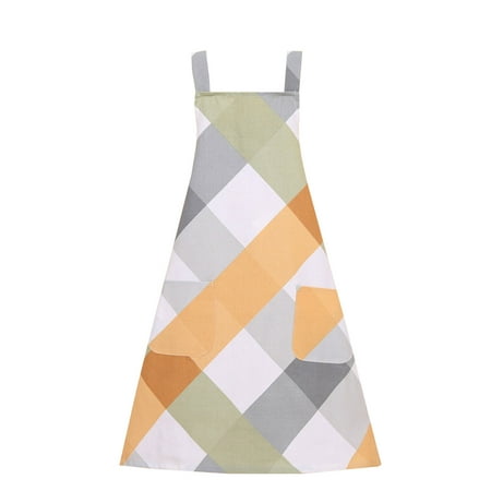 

Plaid Kitchen Apron with Pockets Adjustable Waist Tie Thicken Oil Proof Bib for Women Gardening Painting Cooking Drawing Apron