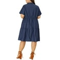 thumbnail image 3 of Agnes Orinda Women's Plus Size Chambray Dress Short Sleeves Button Down Flowy Tiered Shirt Dresses 3X Black Blue, 3 of 6