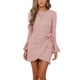 thumbnail image 4 of Vestido Acampanado De Manga Larga Con Cinturón Y Lazo, Vestido Corto De Cintura Alta Con Volantes De Punto Gofrado Para Mujer Para Fiesta, 4 of 6