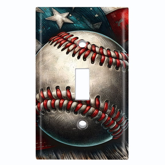 Metal Light Switch Wall Plate Outlet Cover (Printed Image of American Baseball - Single Toggle)