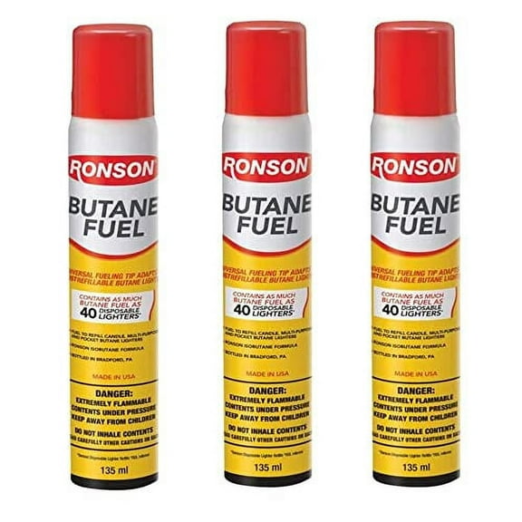Ronson Lighter Butane Refill .. 135ML (Pack of 3) .. with Cleaning Cloths