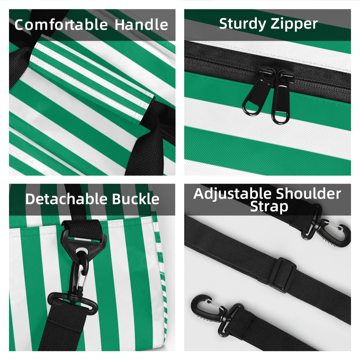 Herdesigns Green Striped Sports Duffle Bag for Women & Men, Gym Bag Dance Bag Overnight Bag Carry On Weekender Travel Bag
