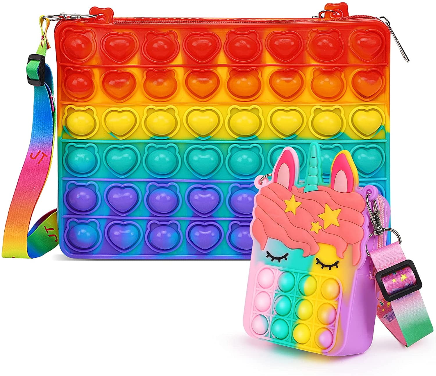 Unicorn Push Pop Cute Should Bag with Strap Rainbow Fidget Toys Board Game for Kids HILUDEER Unicorn Pop Fidget It Purse for Girls Crossbody 