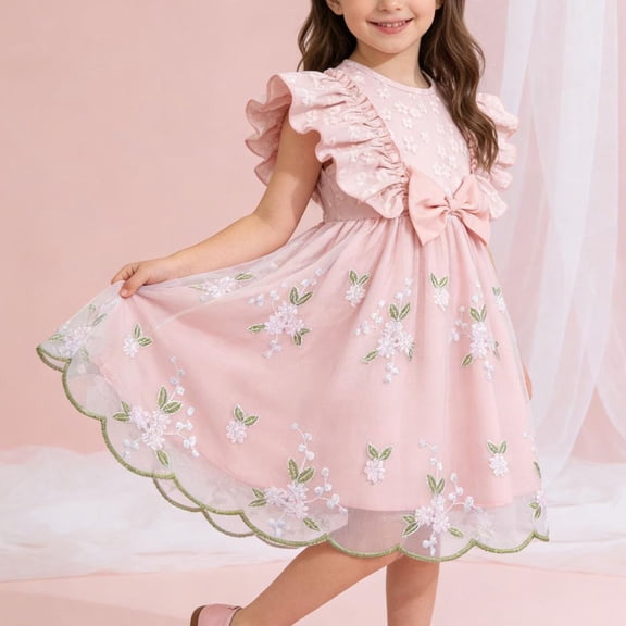 Bxsruta Girls Sleeveless Dress Toddler Baby Ruffled Waist Dress for Kids 2-8 Years Soft French Skirt Party Wear Casual