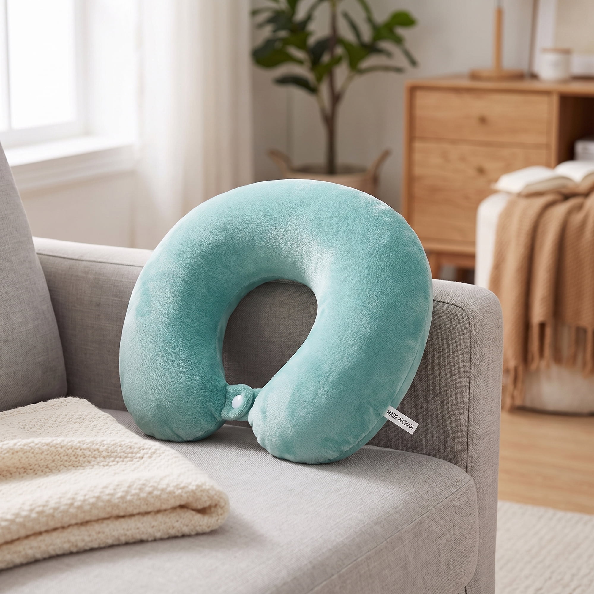 Unique Bargains PP Cotton Travel U Shape Neck Pillow for Office Naps Green 11"x11"