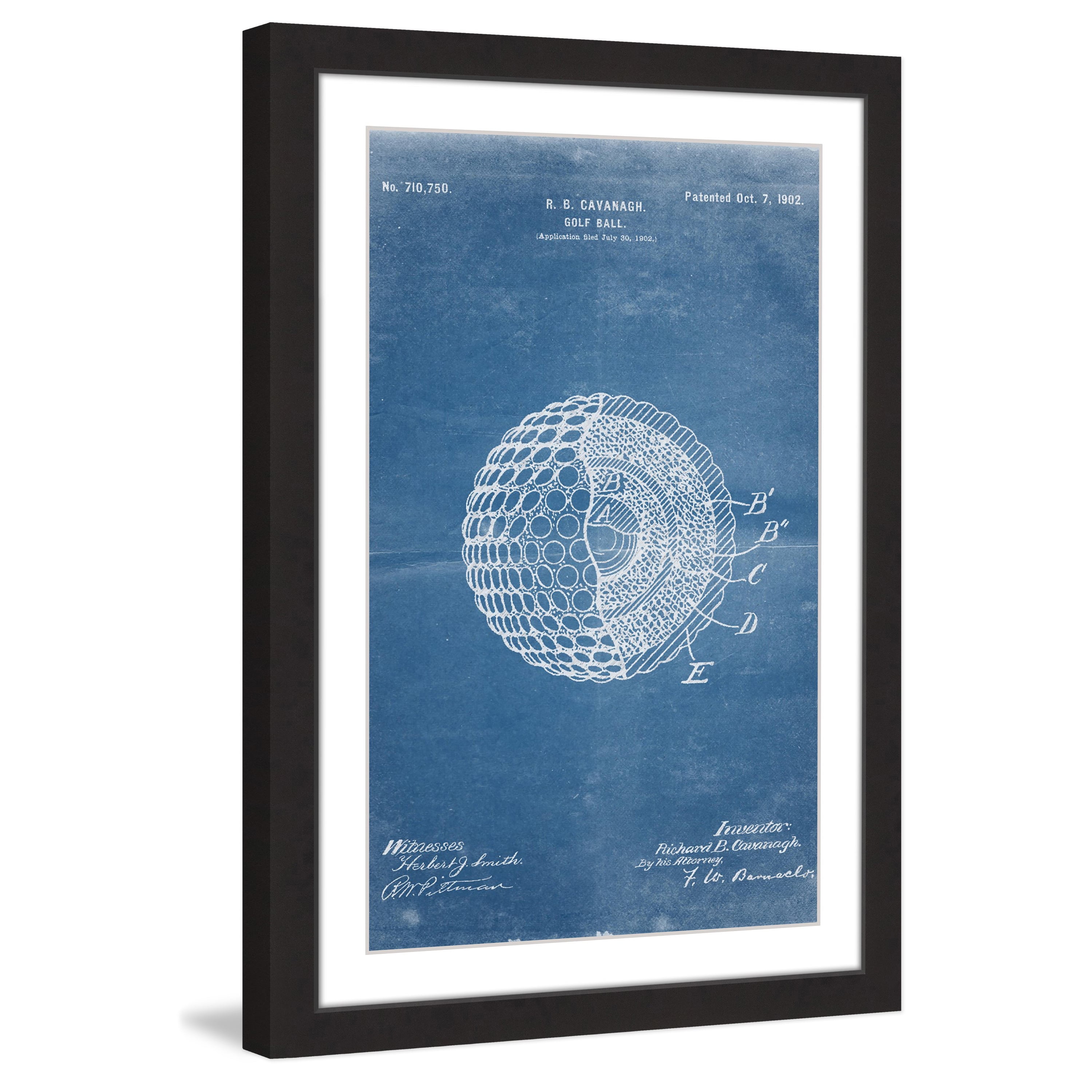 "Golf Ball 1902 Blueprint" Framed Painting Print