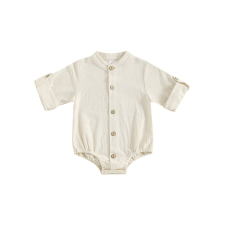 

Baby Boys Rompers Solid Color Buttons Long Sleeve Infant Bodysuits
