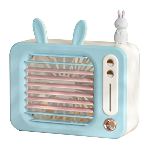 PHIGZNT USB Powered Table Fan, Misting fan, Mini Portable Evaporative Cooler with 7 Colors LED Light, 3 Wind Speeds & 3 Spray Modes for Desk, Nightstand, Coffee Table (Blue)