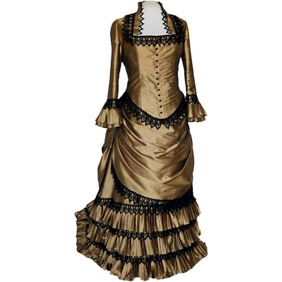 Victorian Steampunk Gown - Elegant Gold Bustle Dress for Women