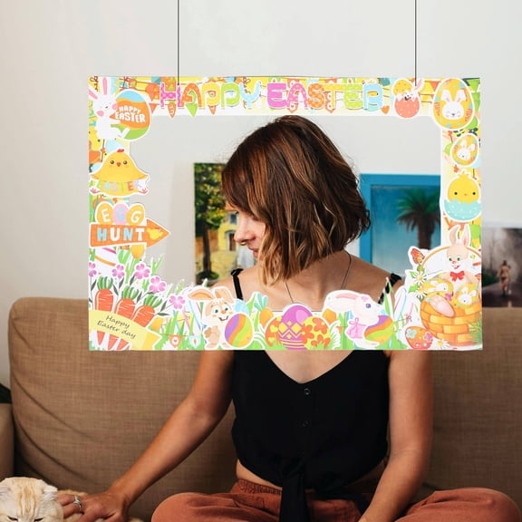 EXHUMKY Multicolor Easter Photo Props Set with Bunny and Chick Handheld Decorations for Party Fun and Family Celebrations