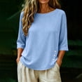 thumbnail image 6 of Women's Round Neck 3/4 Sleeve Casual Top with Loose Decoration and Side Button, 6 of 9