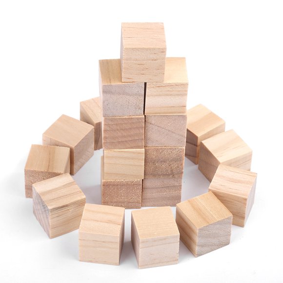 Ensemble de Blocs en Bois, Blocs Carrés Naturels Cubes en Bois pour Bricolage Artisanat Fait Main Jouet pour Enfants Décoration Maison