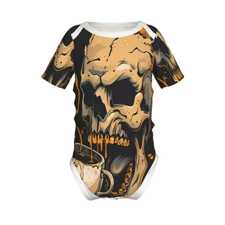 

Junzan Grim Coffee Skull Print Short-Sleeve Baby Climbing Clothes Bodysuits for Infant One-Piece for Baby Boys & Girls Baby Clothes Baby Romper with Snap Closure-2 Years