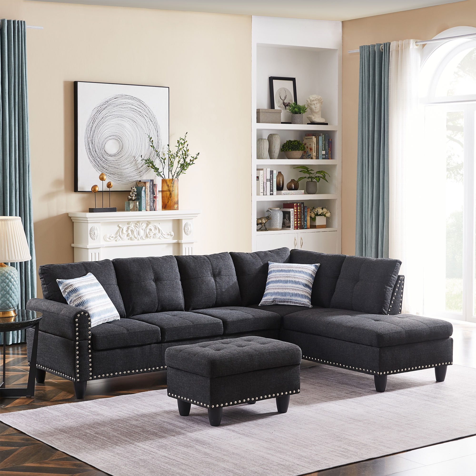 Black sectional couch with chaise deals