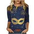 thumbnail image 2 of Cadancy Mardi Gras Shirts for Women 3/4 Sleeve Holiday Funny Graphic Round Neck Loose Tops Pullover Rave Party Carnival Blouse Trendy Casual Shirt, 2 of 6