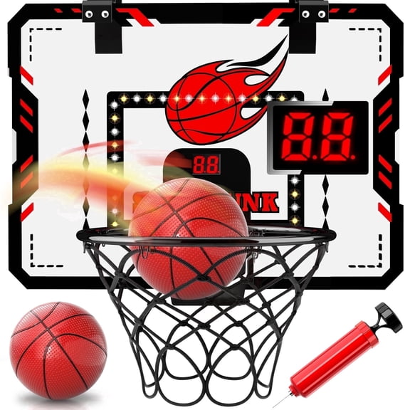 MAVOLIO Indoor Mini Basketball Hoop for Kids, over the door Toddler Basketball Toy with LED Scoring, Ideal Birthday Gift for Kids Boys 3-12