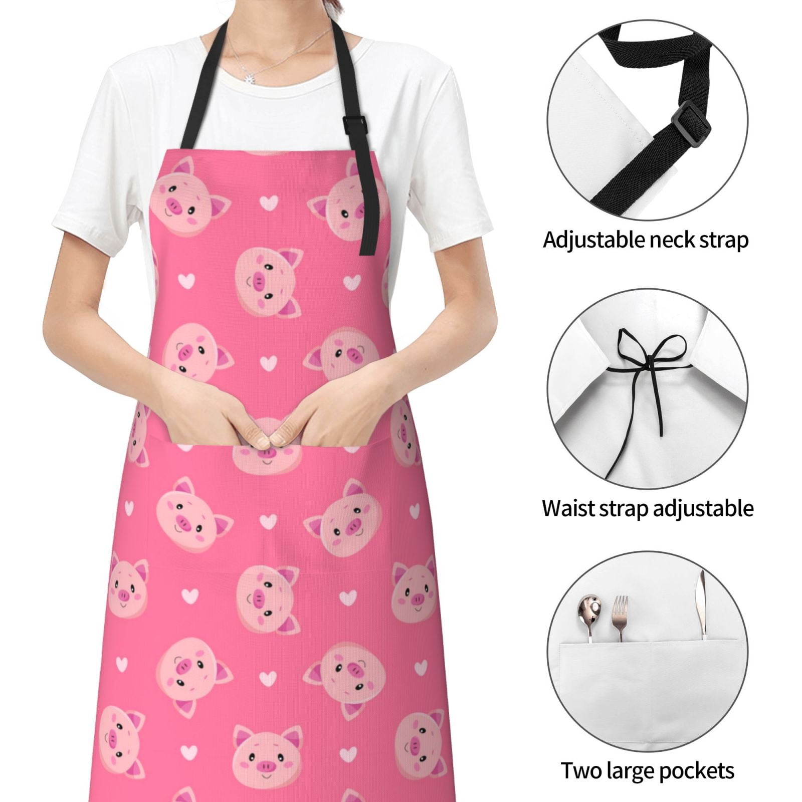 Kdxio Cartoon Pigs and Hearts Apron with Pockets Adjustable Kitchen Aprons for Men Women Waterproof Aprons for Cooking,Drawing,Crafting, Baking Household Cleaning