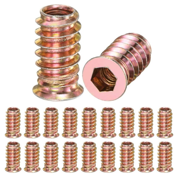 20-Pack Threaded Inserts for Wood, M6x20mm Hex Drive Threaded Insert Nuts for Wood Furniture [Gold Tone]