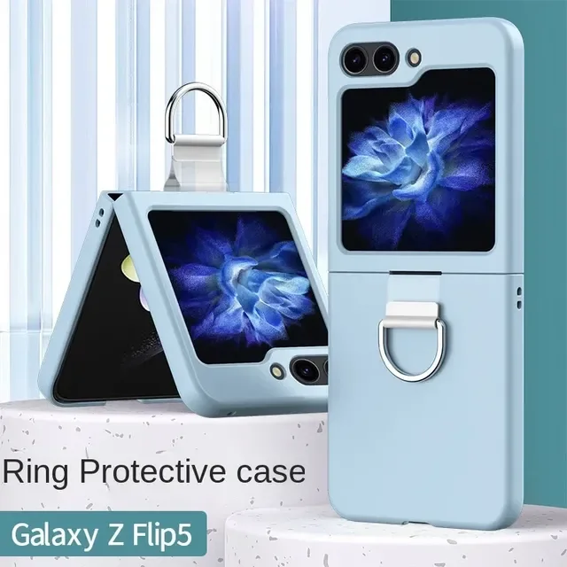 Phone Case with Ring Holder For Samsung Galaxy Z Flip 5 Flip5 5G ZFlip5 Shockproof Hard Plastic Shell Solid Color Cover LXY