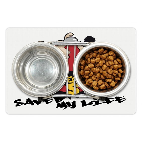 Hip Hop Pet Mat for Food and Water, Hip Hop Saved My Life Phrase in Grafitti Style with Spray Chain, Non-Slip Rubber Mat for Dogs and Cats, 18" X 12", by Ambesonne