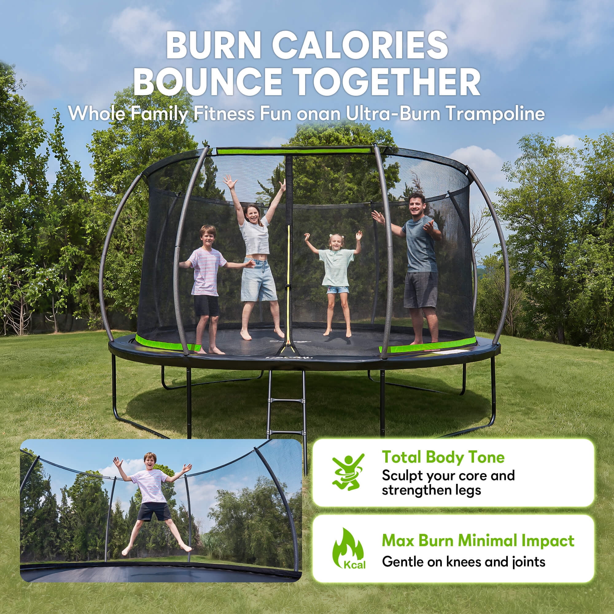 SERAY 10FT, 12FT, 14FT Outdoor Trampoline with Safety Enclosure Net, Ladder and Rust-Resistant Frame, ASTM Certified Backyard Trampoline for Kids and Adults