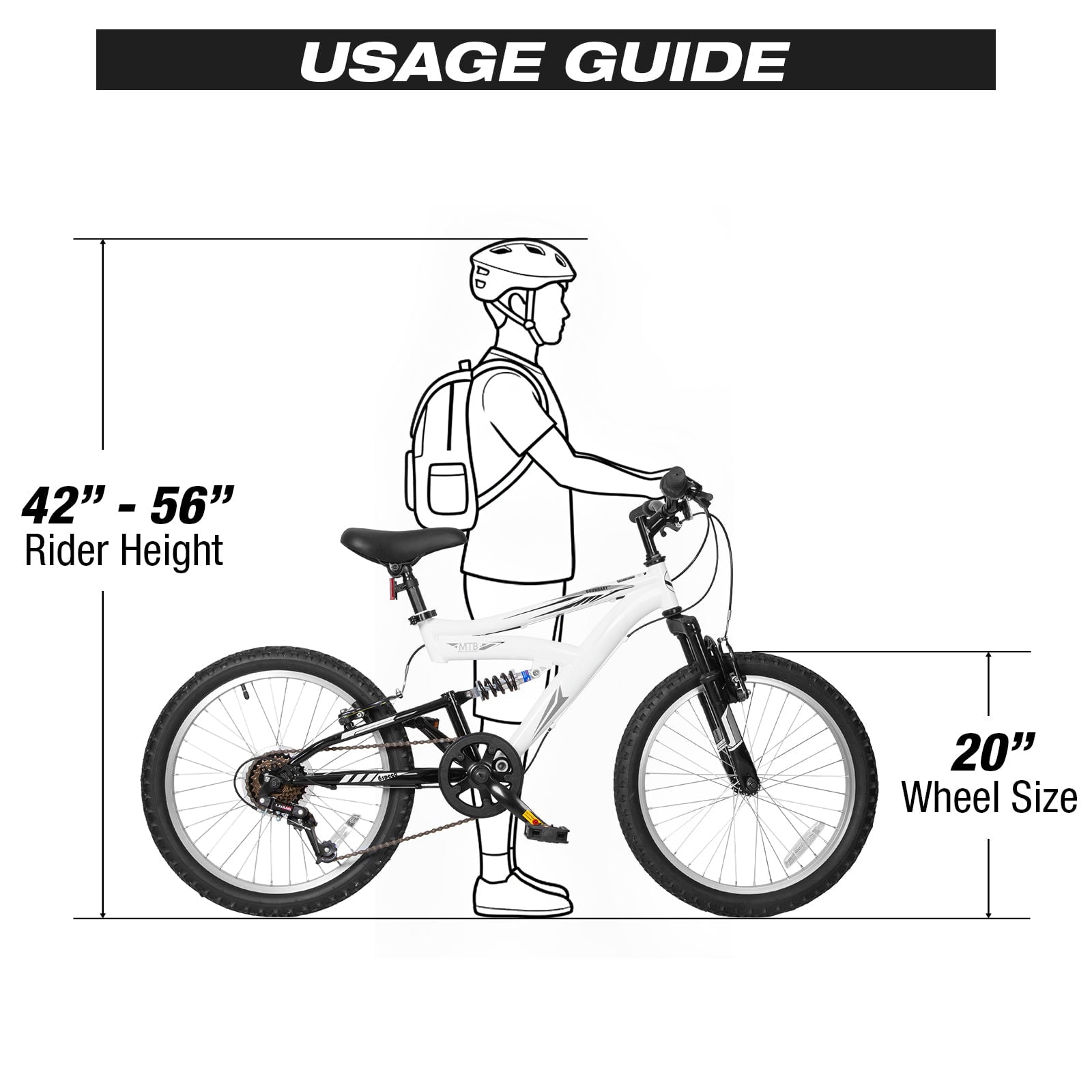 Hykolity Kids Mountain Bike 20 inch MTB Bicycle Age 6-12 Years Height 42-56 in Tween Cycling Full Suspension Sport Outdoor Bikes - Pale White