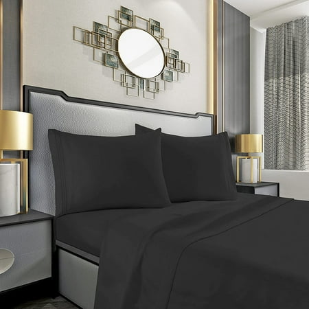 Elegant Comfort 1500 Thread Count Bed Sheets, 4-Piece Set, Queen, Black