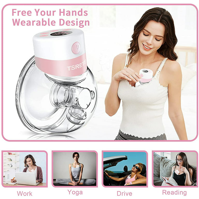 TSRETE Breast Pump, Wearable Breast Pump, Electric Hands-Free Breast Pumps  with 2 Modes, 9 Levels, LCD Display, Memory Function Rechargeable Single