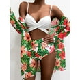 thumbnail image 2 of Women's 3 Piece Swimwear Wrap Bikini Bathing Suit Set with Floral Tropical Kimono Swimsuit Cover Up Cardigan, 2 of 5
