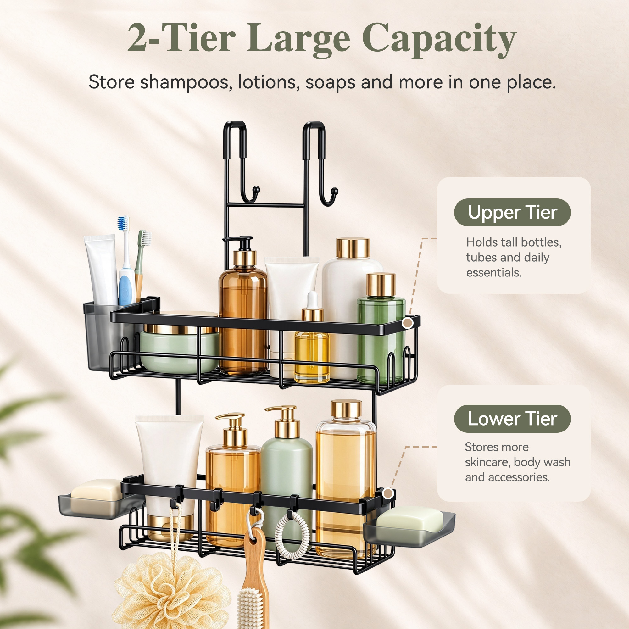 TINANA Over-The-Door Shower Caddy, Stainless Steel photo 5