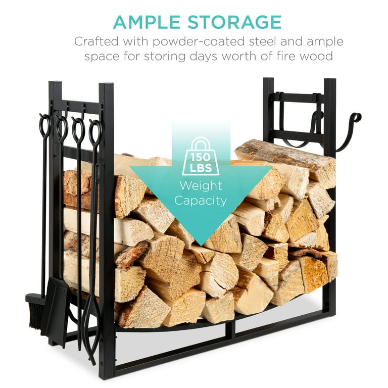 Best Choice Products 33.5in Steel Firewood Log Rack & Tool Set for Fire Pit, Fireplace w/ Kindling Holder Best Choice Products 33.5in Steel Firewood Log Rack & Tool Set for Fire Pit, Fireplace w/ Kindling Holder