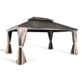 thumbnail image 4 of Ulax Furniture 10Ft x 12Ft Patio Hardtop Gazebo Outdoor Aluminum Pergola with Galvanized Steel Double Roof Canopy, Polyester Curtain and Mosquito Net, 10, Brown, 4 of 10