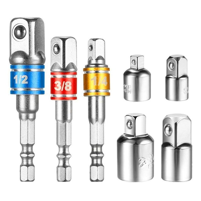 WHEANG Faucets Accessories + Set Converter Adapter Hand Set 7Pcs Bit Sets Tools Sockets Power for Extension Faucets One Size Silver