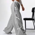 thumbnail image 5 of Women's Y2K Bow Knot Wide Leg Sweatpants Elastic High Waist Loose Casual Trousers Streetwear Baggy Pants Gray L, 5 of 5