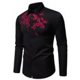 thumbnail image 1 of Styesk Chemises pour Hommes Hommes Décontracté Mode Broderie Impression Bouton Manches Longues Col Rabattu Blouse Chemise, 1 of 8