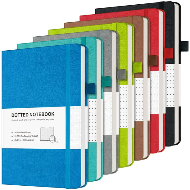 Cuaderno punteado, tamaño A5, 120 g/m², 160 páginas, funda de piel, paquete de 7 unidades