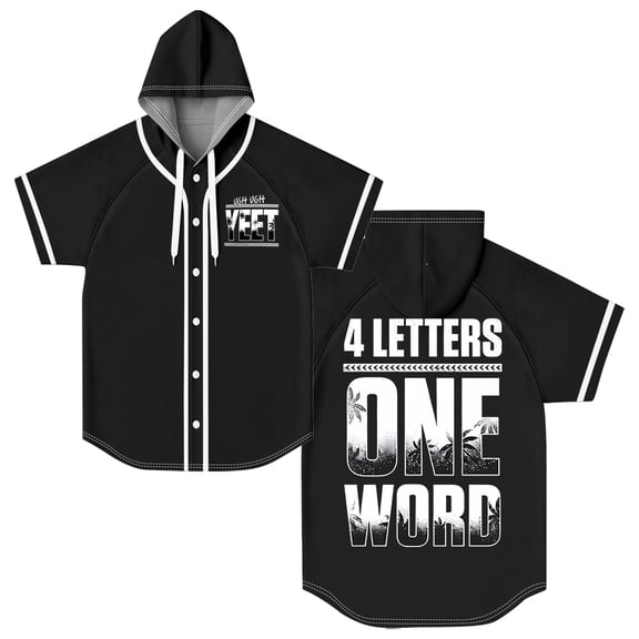 Jey Uso Four Letters One Word Yeet Hooded Baseball Jersey Short Sleeve Shirts Women Men Streetwear Tops