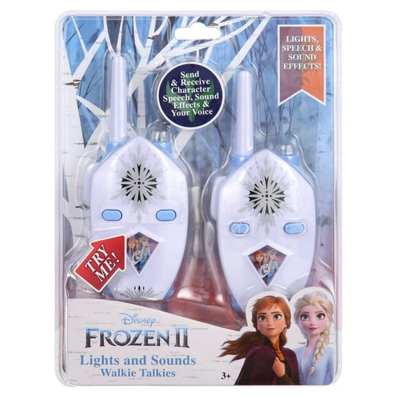 Disney Frozen Light-Up Deluxe Walkie Talkies for Girls Ages 3 Years and Up. Push to Talk Function. Power On / Off Switch.