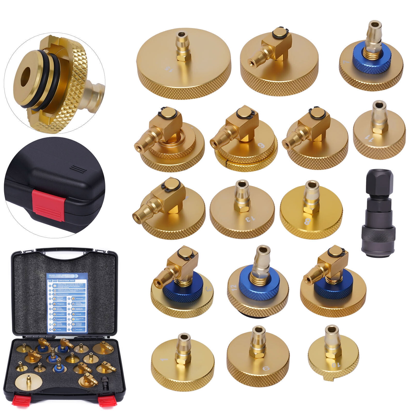 Fichiouy 16 Pcs Brake Fluid Bleeder Master Cylinder Adapter Set Brake