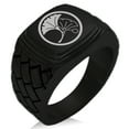 thumbnail image 1 of Stainless Steel Yin Yang Ginkgo Leaves Kamon Crest Geometric Pattern Step-Down Biker Style Polished Ring, 1 of 1