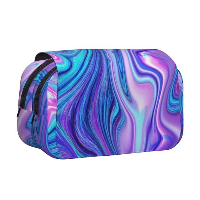 Disketp Swirl Blue And Purple Estuche de Lápices de Doble Capa con Tapa Abatible y Cremallera, Organizador Escolar para Adolescentes y Adultos