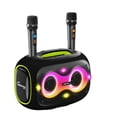 thumbnail image 2 of Portable Bluetooth Speaker with 2 Microphones & Tripod, 120W Output, Upto10H Playtime, On-The-Go Party Box Karaoke with Built-in RGB Lights Strong Vibration IPX6 Splashproof (Black), 2 of 5