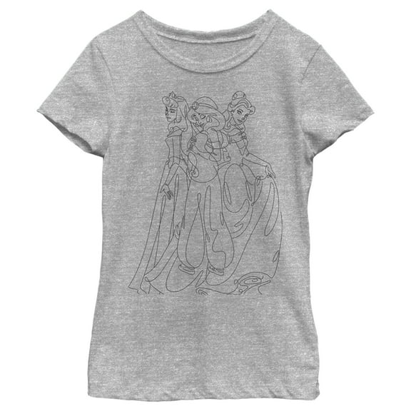 Girl's Disney Princess Line Art Graphic Tee Athletic Heather Medium