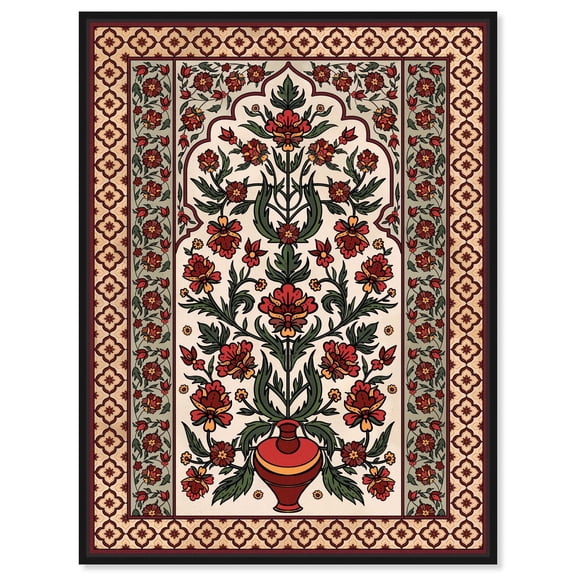 Royal Floral Mat Canvas Oriental Wall Decor by Art Remedy, Black Frame, 16 x 20