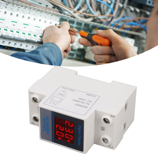 Medidor De Corriente De Voltaje, Seguro Fácil De Instalar Hogar AC50-500V Medidor De Corriente De Voltaje De Carril DIN Pantalla Digital Para El Hogar